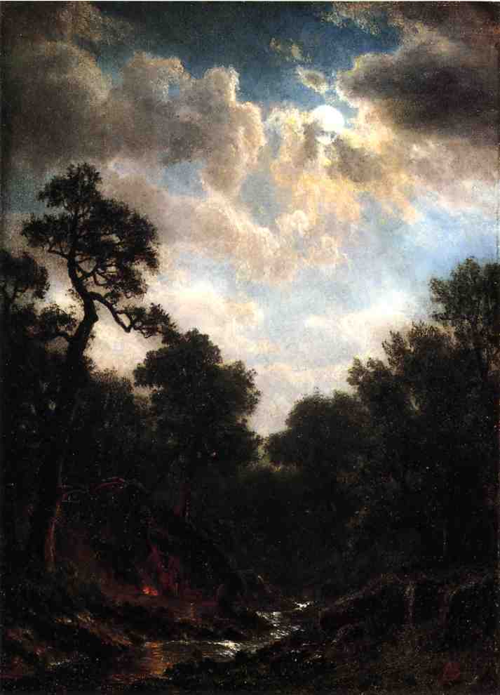 Albert Bierstadt Oil Painting Moonlit Landscape - Click Image to Close